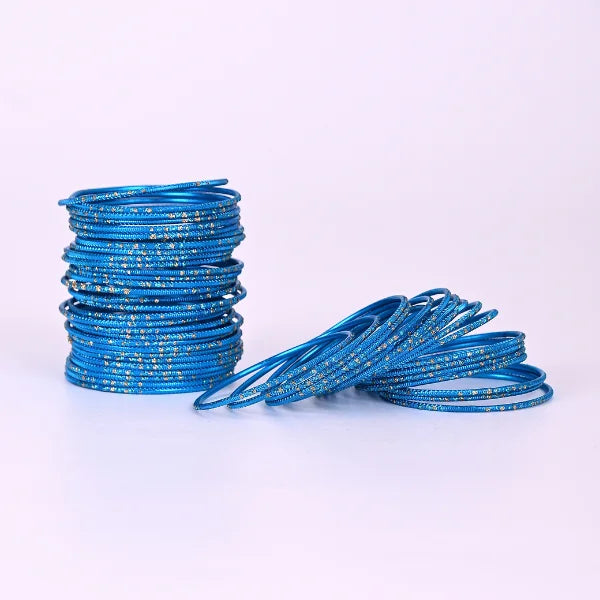Glitter Bangles Set for Women – Traditional Stackable Bracelet Set, Lightweight Ethnic Jewelry for Wedding, Party & Festive Wear - light blue