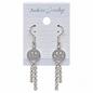 Silver-tone smiley face hook earrings with dangling clear stone-look tassels