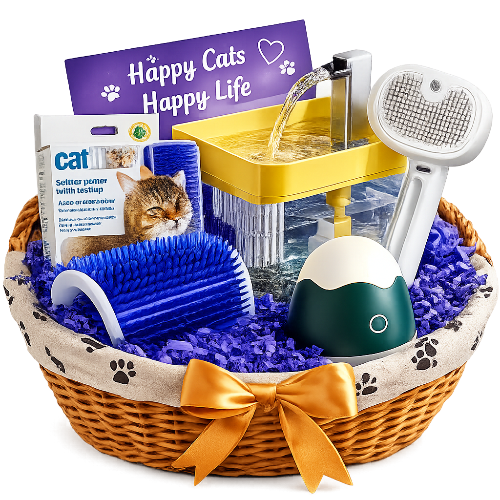 Happy Paws Premium Cat Care Gift Basket – Complete Grooming & Wellness Kit for Cats