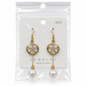 Gold-tone circular star earrings with long white pearl-style bead drops