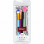 Colourful makeup brushes with pastel, glitter-effect and black handles in a pouch
