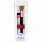 Lavender-handled and black-handled makeup brushes with contrasting bristles in packaging