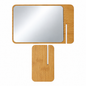 Rectangular wood-effect mirror panel beside its separate slotted support