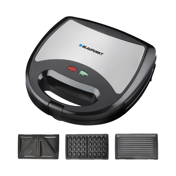 Blaupunkt 3-in-1 Sandwich Maker 750W – Grill, Waffle & Sandwich Plates, Interchangeable Non-Stick PFOA-Free Plates, Cool-Touch Body, Thermostat with Indicator Lights, Easy Clean – KSM580
