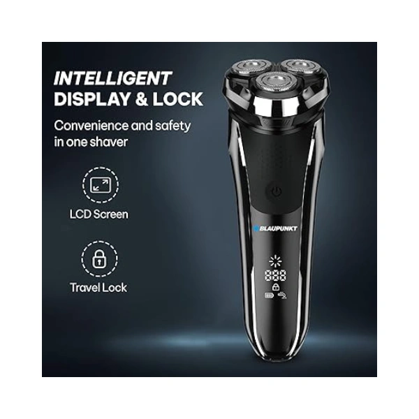 Blaupunkt Shaver for Men – 3 Floating Heads, Pop-Up Trimmer, USB-C Charging, LCD Display, 180 Min Runtime, Wet & Dry Use, Travel Lock, Corded/Cordless, Waterproof, 2-Year Warranty – SVM422 - Image 4