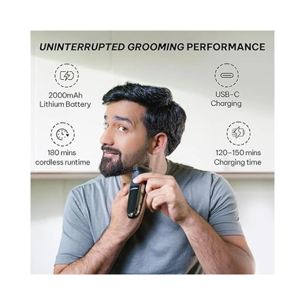 Blaupunkt Shaver for Men – 3 Floating Heads, Pop-Up Trimmer, USB-C Charging, LCD Display, 180 Min Runtime, Wet & Dry Use, Travel Lock, Corded/Cordless, Waterproof, 2-Year Warranty – SVM422 - Image 3