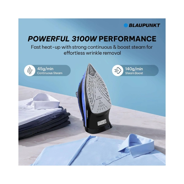 Blaupunkt Steam Iron 3100W – Ceramic Soleplate, Auto Shut-Off, Anti-Calc, Anti-Drip, Self-Clean Function, 380ml Tank, 2.5m Cord, 45g/min Continuous Steam for Tough Wrinkles – GIS430 - Image 3