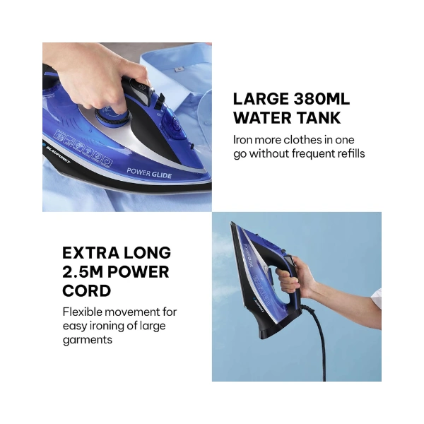Blaupunkt Steam Iron 3100W – Ceramic Soleplate, Auto Shut-Off, Anti-Calc, Anti-Drip, Self-Clean Function, 380ml Tank, 2.5m Cord, 45g/min Continuous Steam for Tough Wrinkles – GIS430 - Image 2