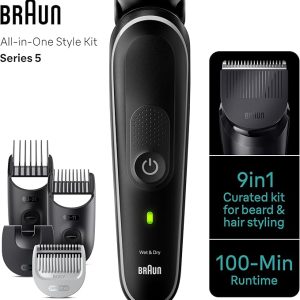 Braun 9-in-1 Multi Grooming Style Kit 5, MGK 5410, Head-To-Toe Grooming Curated Tools for Beard, Body, Ear & Nose trimming and hair clipping from home, With 100-min Runtime, Pouch, Grey - Image 3