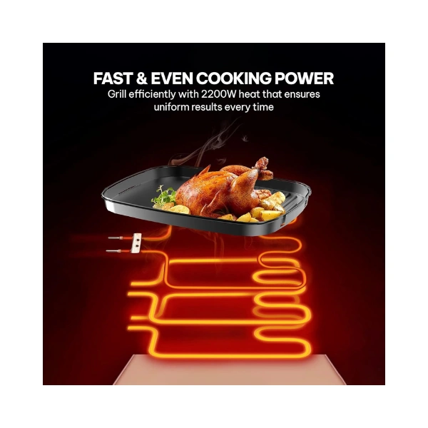 Blaupunkt Indoor Grill 2200W – Ceramic Coated Non-Stick Grilling Plate, Dual Cooking Surface for Meat & Veggies, Glass Lid, Drip Tray, Adjustable Temperature, Low-Smoke, Easy Clean – KGT422 - Image 5