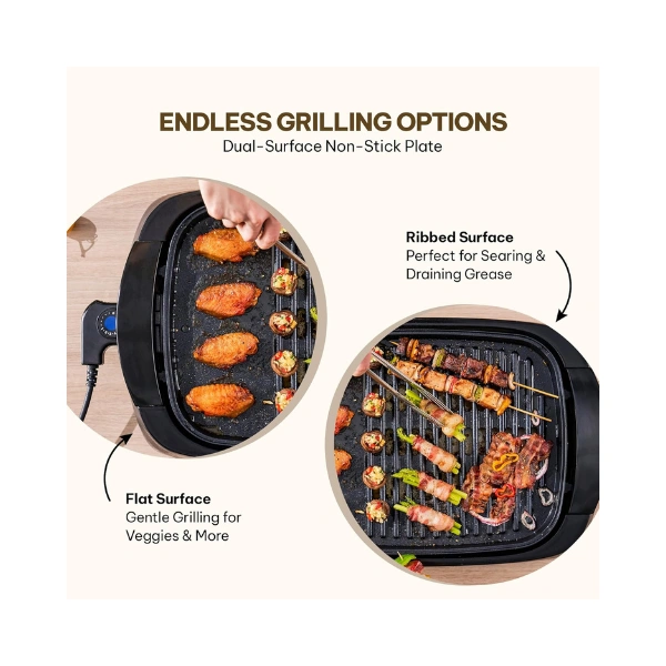 Blaupunkt Indoor Grill 2200W – Ceramic Coated Non-Stick Grilling Plate, Dual Cooking Surface for Meat & Veggies, Glass Lid, Drip Tray, Adjustable Temperature, Low-Smoke, Easy Clean – KGT422 - Image 3