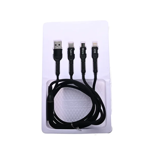 Blue Spectrum-AC2022-3-in-1 Fast Charging Cable (Type-C to Micro, Type-C, Lightning) – Nylon Braided, Ultra Durable, 1.2 Meter, 3A Fast Charging Cable, Grey - Image 4