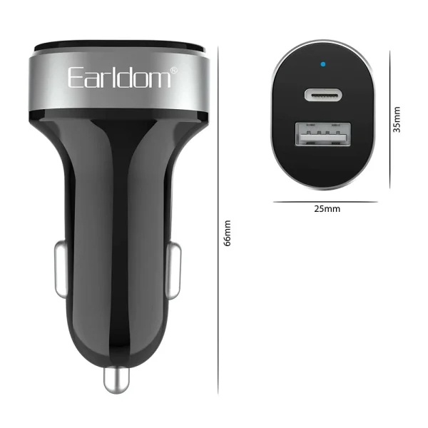 Earldom ES-CC14, 1xUSB, 1xType-C, With PD Type-C cable, Car charger - Image 3