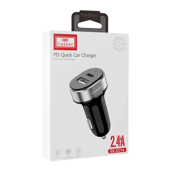 Earldom ES-CC14, 1xUSB, 1xType-C, With PD Type-C cable, Car charger