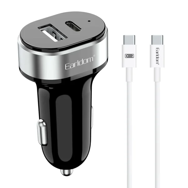 Earldom ES-CC14, 1xUSB, 1xType-C, With PD Type-C cable, Car charger - Image 2