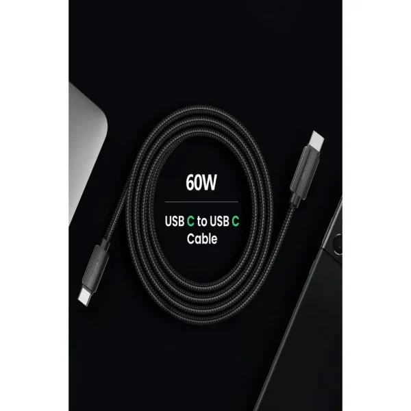 EarldomEC-188CC 1M 60W Nylon Braided Wired Type-C to Type-C PD Fast Charging Cable - Black - Image 5