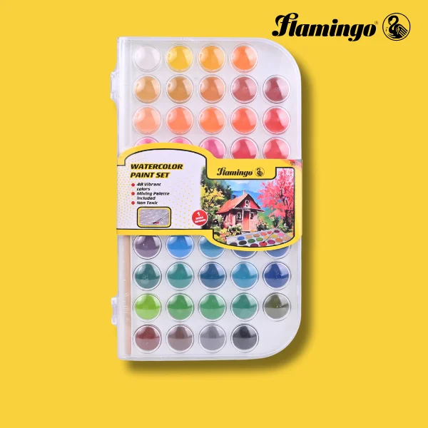 Flamingo 48 Water Color Set – Vibrant, Blendable Paints for Art & School Projects