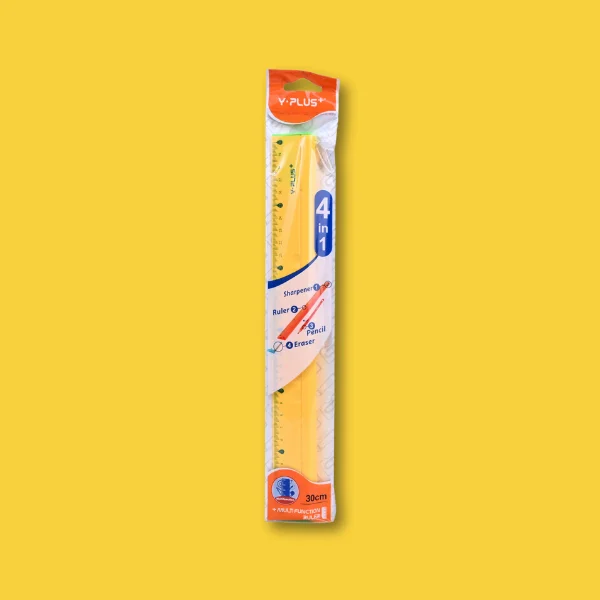 Y-Plus+ 4-in-1 Multifunction Ruler with Sharpener, Pencil & Eraser – 30cm
