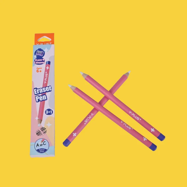Y-PLUS+ Eraser Pencil Set – Pink Design – 3 Pencils + Sharpener