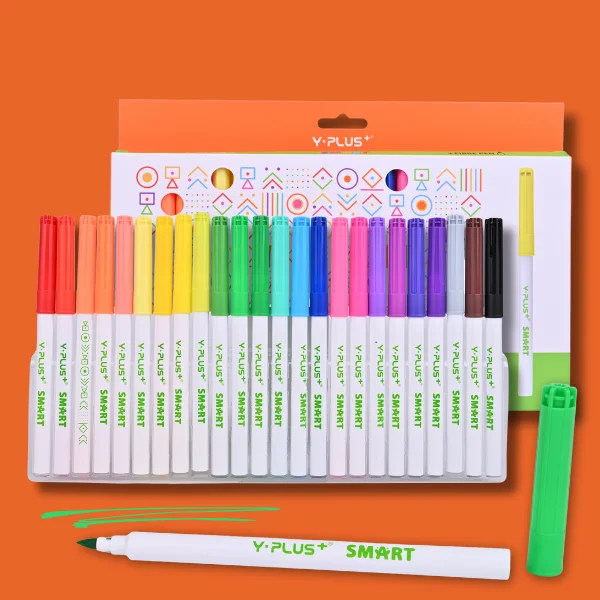 Y-PLUS+ SMART Fibre Pen – 24 Colors – Non-Toxic & Safe for Kids