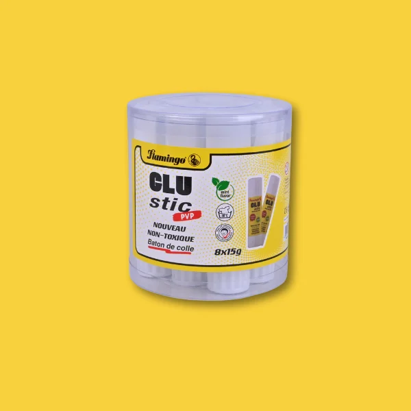 Flamingo CLU Stic PVP Glue Stick – Non-Toxic, 8 × 15g Pack