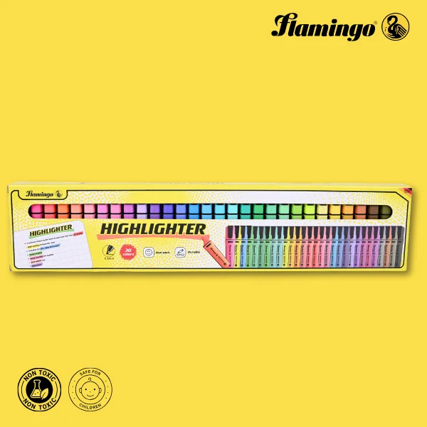 Flamingo 30 Pcs Highlighter Set – Assorted Bright Colors for Smooth Highlighting