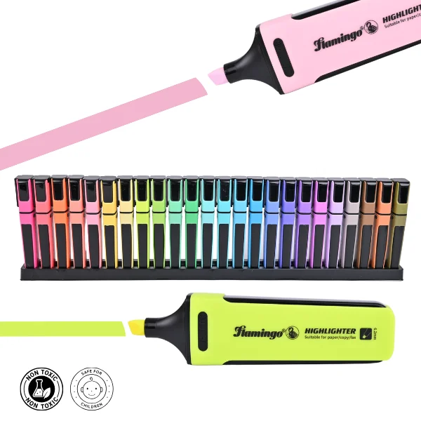 Flamingo 24 Pcs Highlighter Set – Assorted Bright Colors for Smooth Highlighting