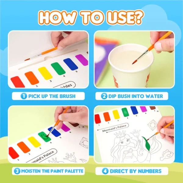 Y-PLUS+ Paint with Water – Mermaid Tales – Kids’ Activity Book with Brush - Image 3
