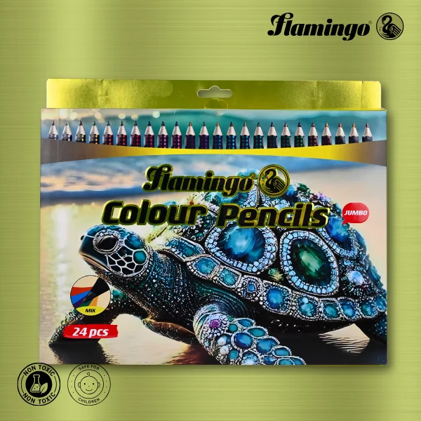 Flamingo 24 Colour Pencil Jumbo – Multi-Colored Leads, Jumbo Grip