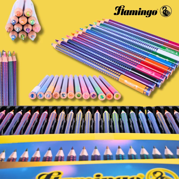 Flamingo 12 Colour Pencil Jumbo – Multi-Colored Leads, Jumbo Grip