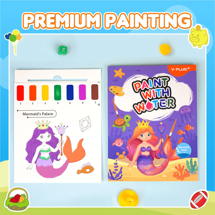 Y-PLUS+ Paint with Water – Mermaid Tales – Kids’ Activity Book with Brush