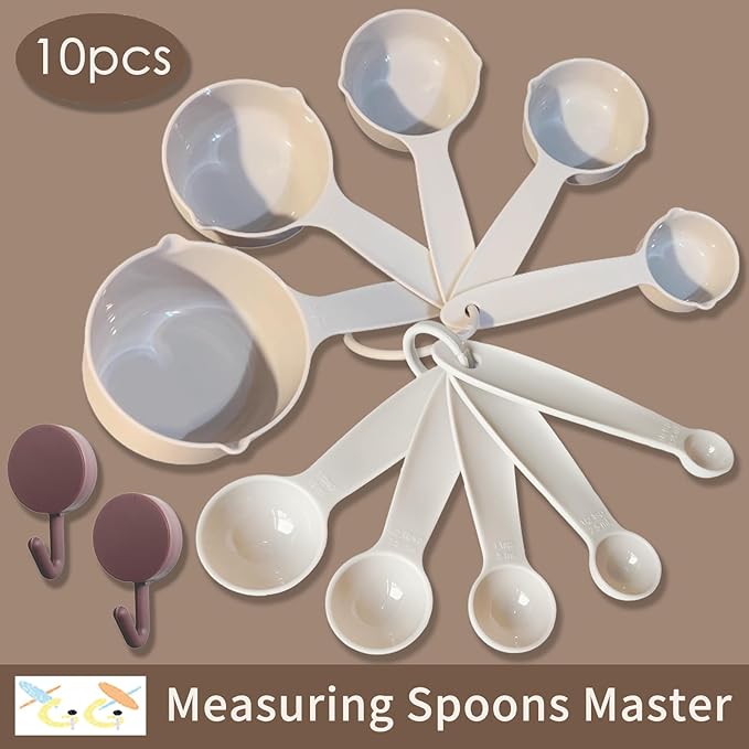 10-Piece Plastic Measuring Cups & Spoons Set – Dual Marked in Cups & Milliliters