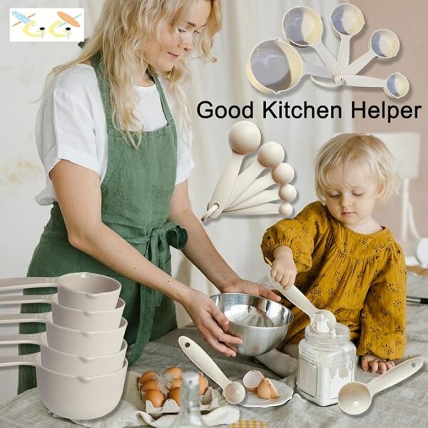 10-Piece Plastic Measuring Cups & Spoons Set – Dual Marked in Cups & Milliliters - Image 3