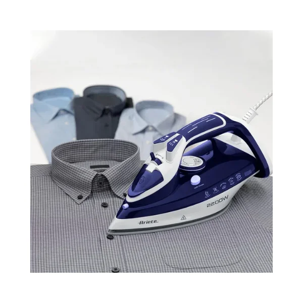 Ariete Steam Iron 2200W – Stainless Steel Soleplate, Anti-Drip & Anti-Limestone Self-Cleaning, 300 ml Tank, Vertical Steam & Adjustable Spray – Blue