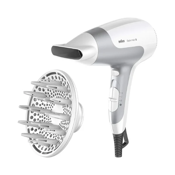 Braun Satin Hair 5 HD585 Power Perfection Ionic Hair Dryer – 2500 W Fast Dry, 3 Heat / 2 Airflow Modes + Cool Shot, Diffuser & Nozzle, Lightweight Design