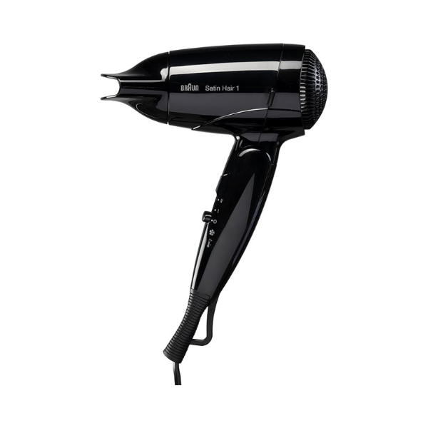 Braun HD130 Satin Hair 1 Style & Go Travel Dryer – 1200W Compact Dual Voltage, 2 Heat / Airflow Settings + Cool Shot, Lightweight with Nozzle & Hanging Loop