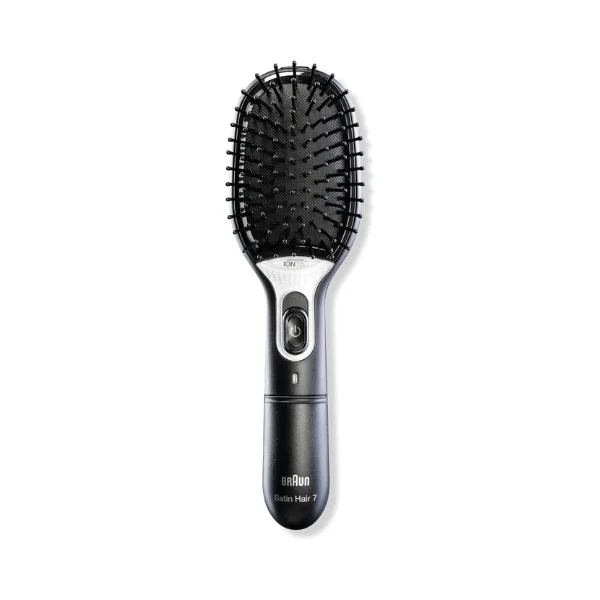 Braun BR710 Satin Hair 7 IonTec Electric Brush – Active Ion Jet Smoothing & Shine, Seamless Bristles, Travel Lock, Detachable Cushion