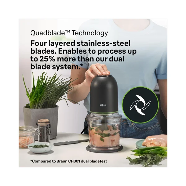 Braun MultiPractic 3 CH3013BK Mini Chopper – 500 W, Advanced QuadBlade, 2 Speeds Push-Control, 500 ml Capacity, Dishwasher-Safe, Safety Lock - Image 6