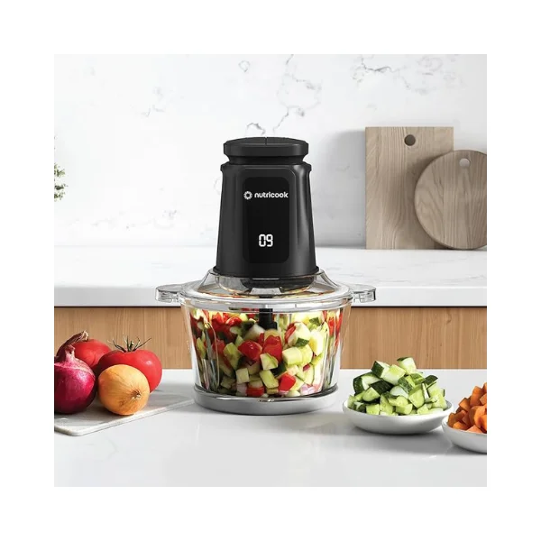 Nutricook XXXL Glass Chopper & Mincer – 2L Heavy-Duty Food Processor with Stainless Steel Blades, Easy-Clean Glass Bowl, Multi-Function Chopper for Vegetables, Nuts, Herbs & Meat – by Rubaba