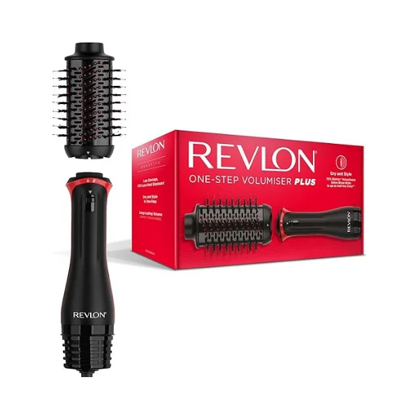 Revlon One-Step Volumizer RVDR5298ARB – Detachable Barrel Hot Air Brush, Ionic + Ceramic, 3 Heat/Speed Modes + Cool Shot, Black/Red Accent, 220-240V