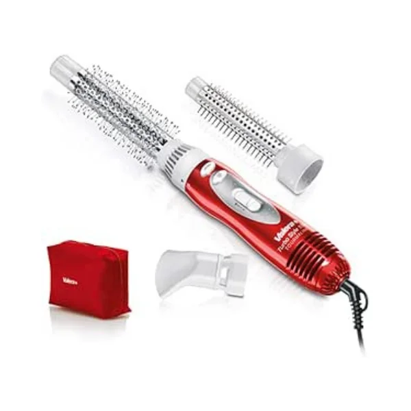 Valera Turbo Style 1000 Tourmaline Hot Air Styler 603.01B – 1000W Ionic Blow Dryer with 3 Temps + Turbo, 2 Brush Attachments, Cool Shot – White & Red