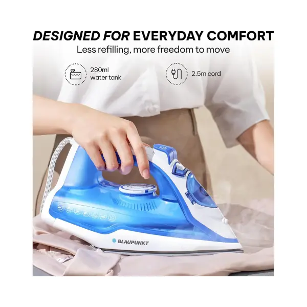 Blaupunkt Steam Iron 2400W – Ceramic Soleplate, Vertical & Burst Steam, Anti-Drip, Anti-Calc, Self-Cleaning, Auto Shut-Off, 280ml Tank, Stylish Design, 2-Year Warranty – GIS360 - Image 5