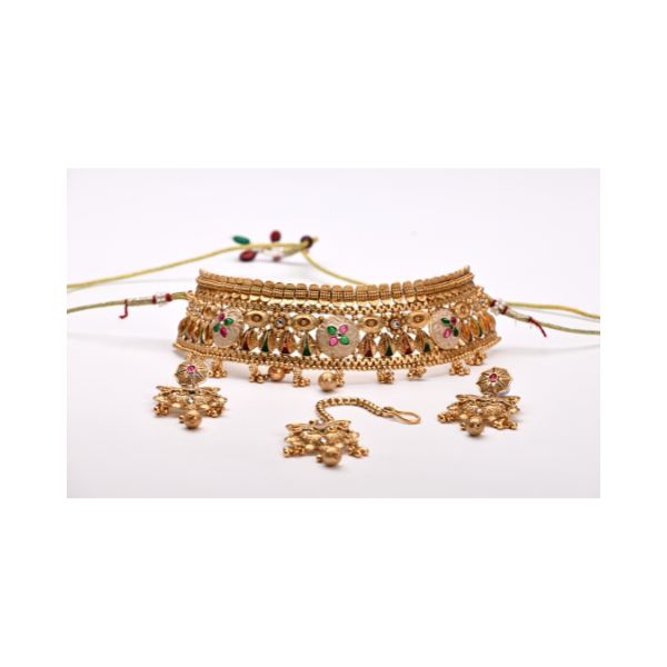 Royal Heritage Gold Choker Set with Floral Detailing