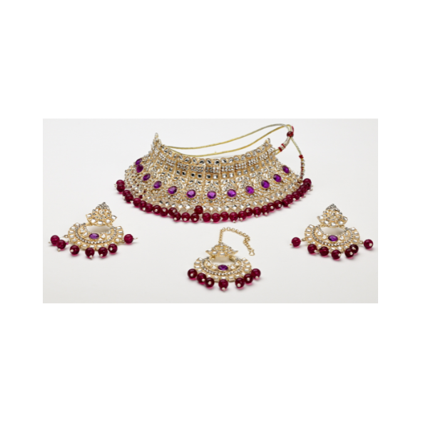 Regal Ruby Beaded Bridal Choker Set
