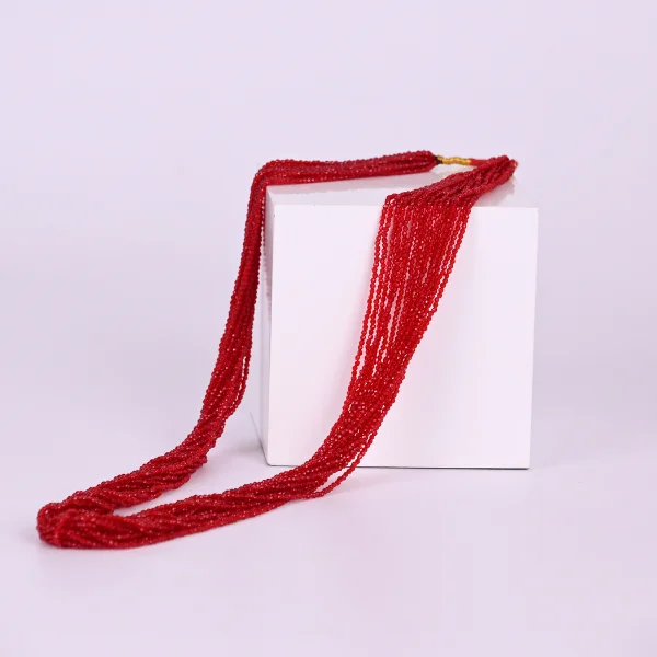 Red Beaded Necklace for Women – Multi-Layer Ethnic Mala with Gold Accents, Traditional Jewelry for Wedding & Festive Wear