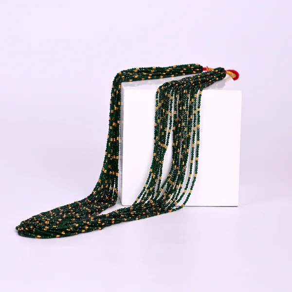 Green Beaded Necklace for Women – Multi-Layer Ethnic Mala with Gold Accents, Traditional Jewelry for Wedding & Festive Wear